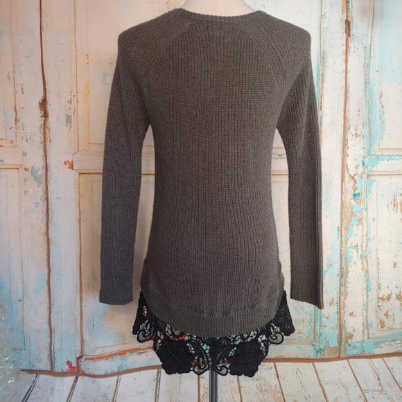MADE for impulse long sleeve crew neck sweater dress w lace trim/size M/grey blk - Picture 7 of 9